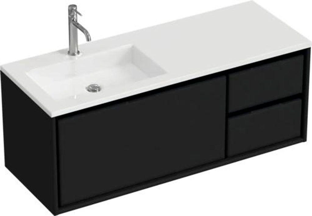 Badmöbel-Set Sanox Loft BxHxT 120,5 (85/35) x 47 x 45,5 cm Frontfarbe schwarz matt 2-teilig mit Waschtisch Mineralguss B