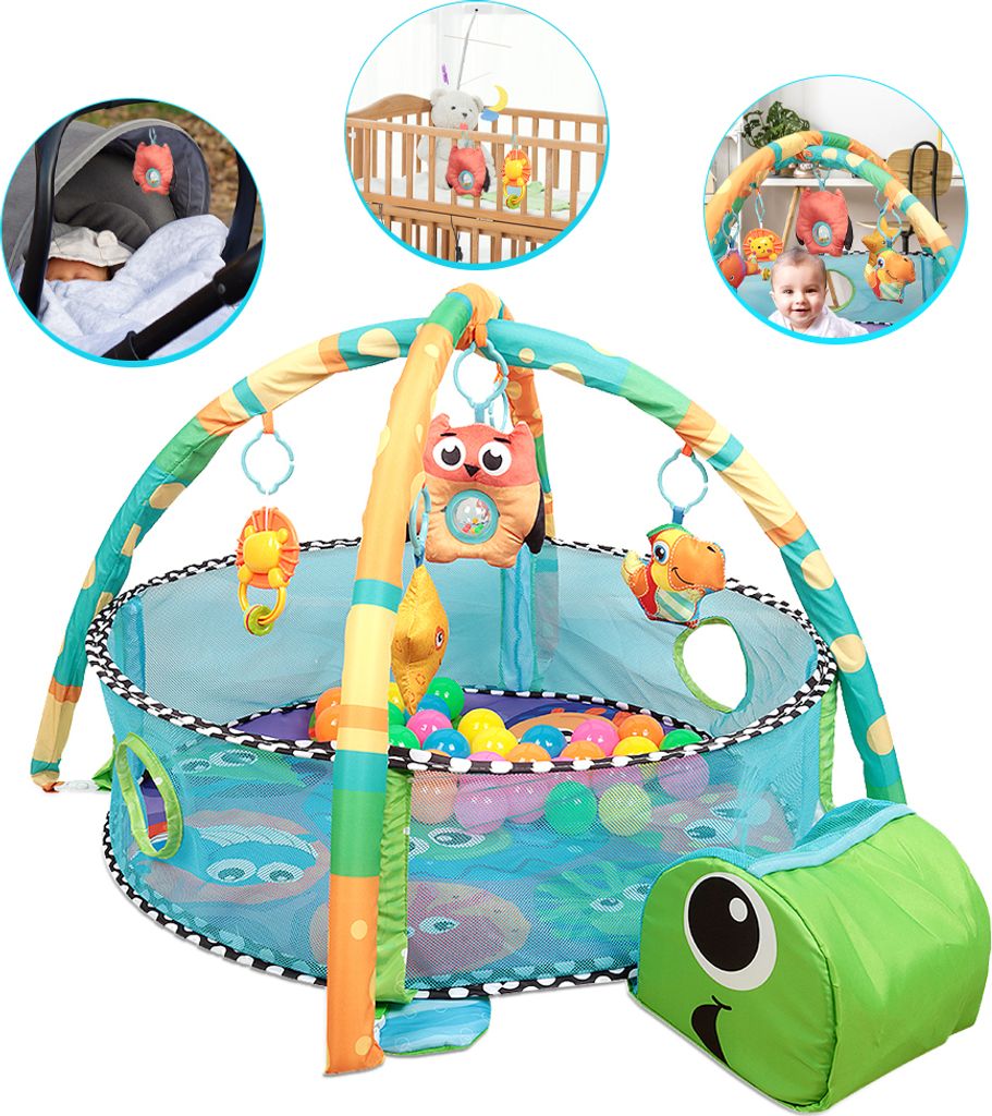 3 in 1 Schildkröte Spieldecke Baby Spielmatte mit Spielbögen Bälle Bällebad Krabbeldecke Spielmatte mit 30 Bällen