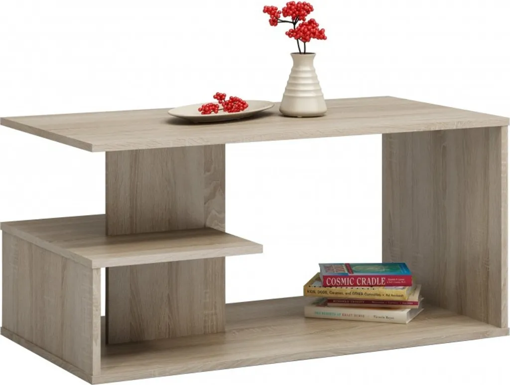 Table basse GALANY chêne sonoma - Grand plateau rectangulaire moderne