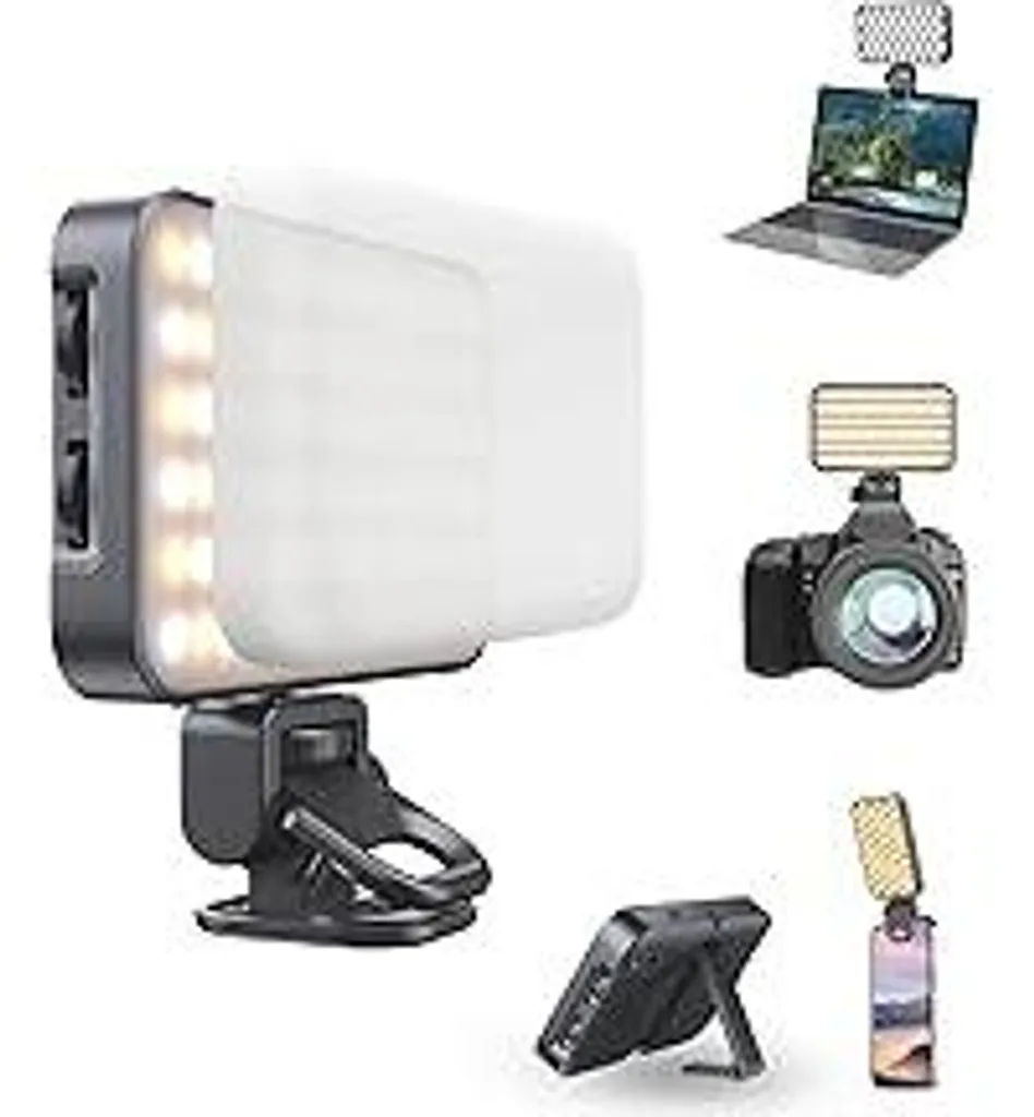 TONEOF 96 LED Luce per cellulare con diffusore morbido e supporto integrato, luce ricaricabile per fotocamera, luce per videoconferenze con impostazione multipla della luminosità, luce portatile per selfie - Nero