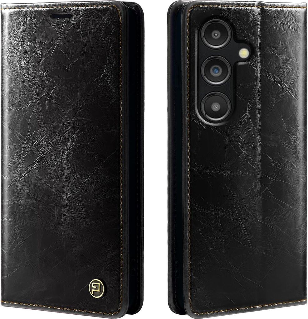 Handyhülle für Samsung Galaxy S25 FE Kunstleder Flip Vintage Cover Hülle RFID Schutz Case Kartenfach Farbe: Schwarz