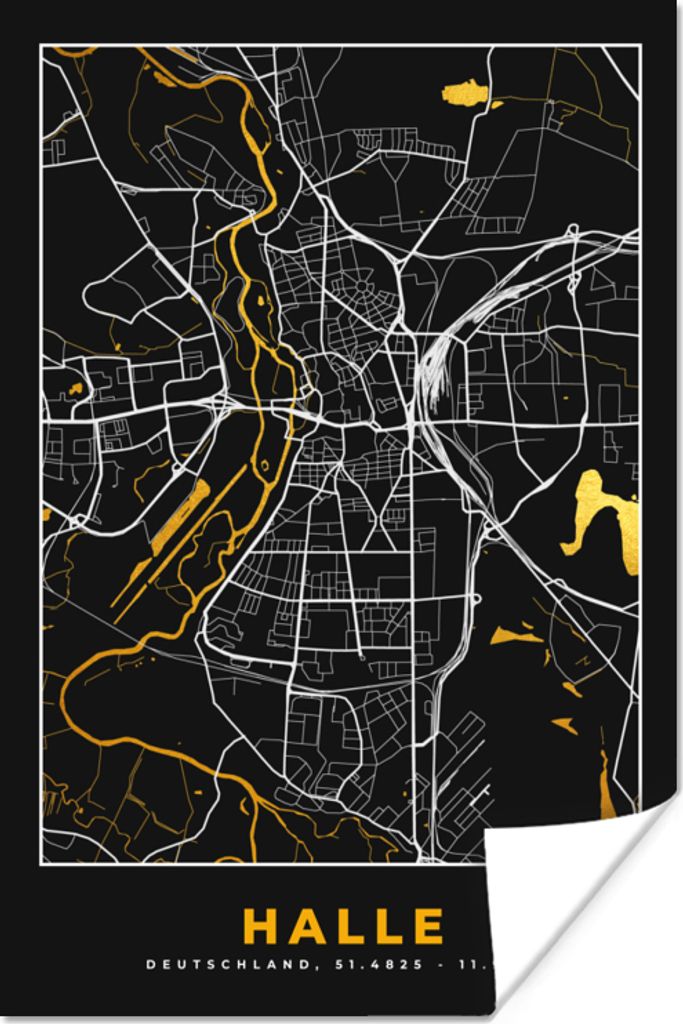 MuchoWow® Poster Halle - Stadtplan - Gold - Karte - Produktbild 