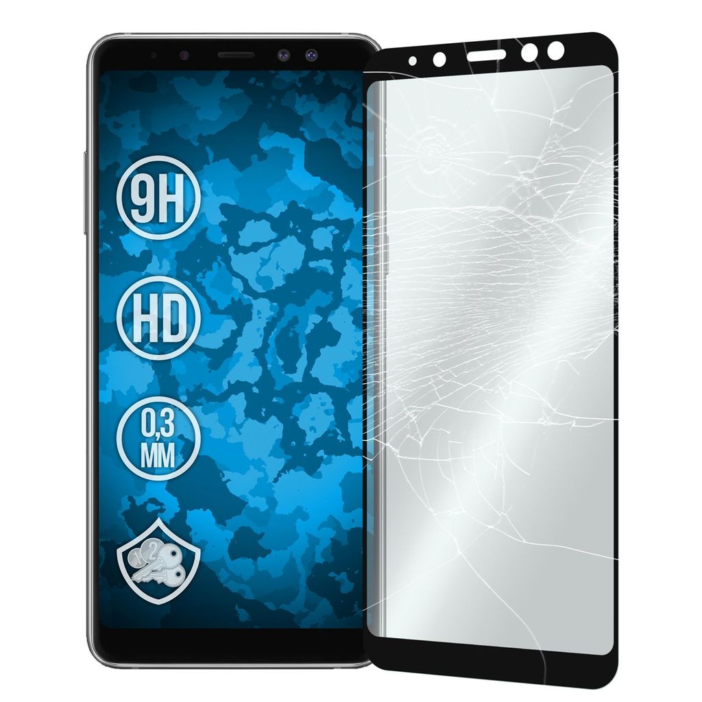 1er-Pack PhoneNatic Glas-Folie klar full-screen schwarz kompatibel mit Samsung Galaxy A8 (2018) EU Version - Panzerglas für Galaxy A8 (2018) EU Ve...