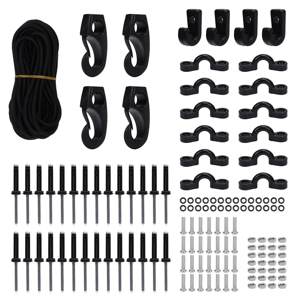 Kit fixation kayak en inox et nylon : sangles, œillets et cordes 15 pcs