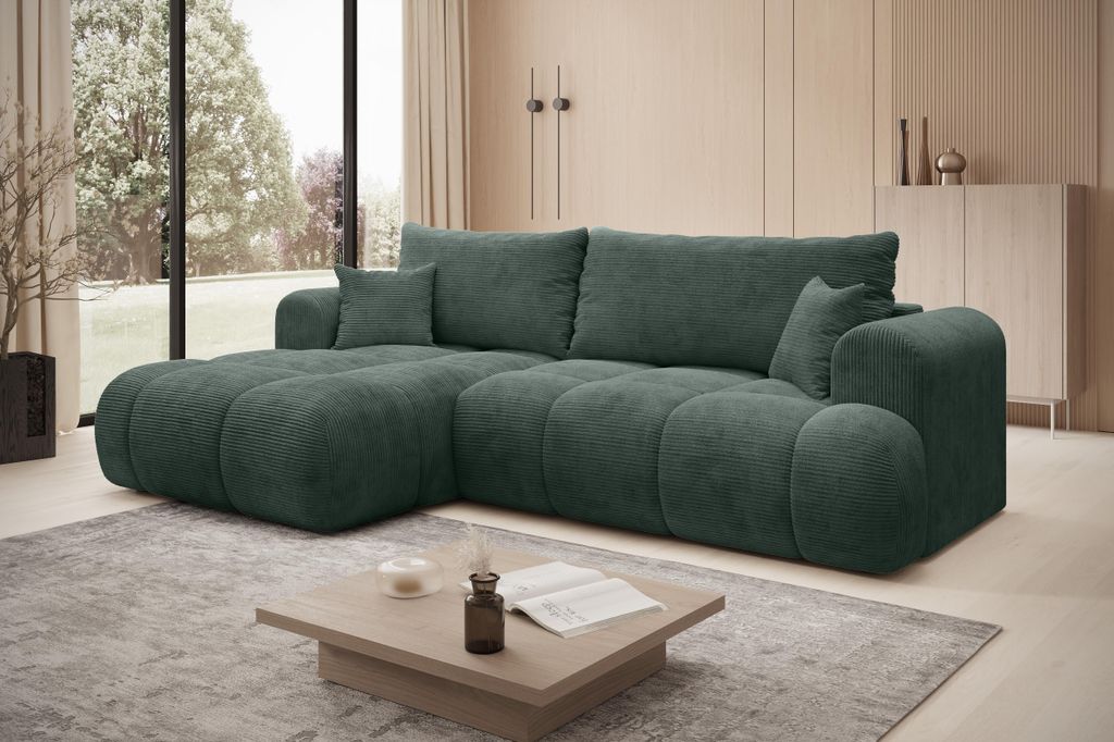Ecksofa TREVIO Links in Gruen Stoff POSO  260 × 93 x 165 cm Produktbild 