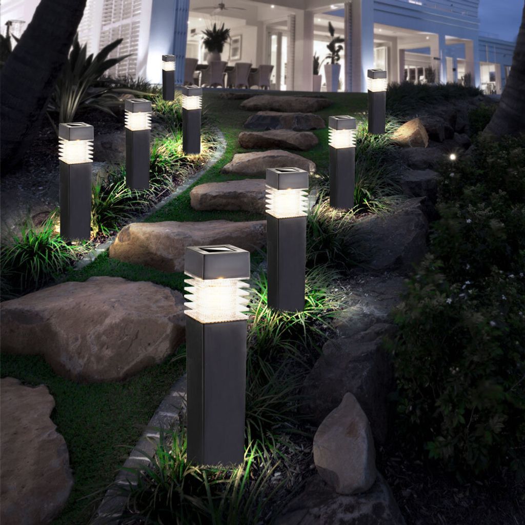 LED Solarlampen, IP44, grau, H 38,5cm, 8er Set
