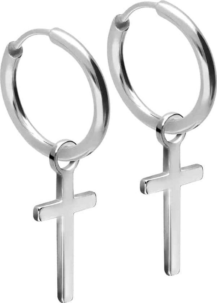 Chirurgenstahl Ohrclicker Creolen KREUZ Silber Innendurchmesser: 12mm + Designstärke: 2mm