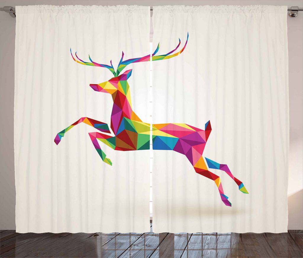 ABAKUHAUS Rentier Rustikaler Vorhang, Bunte Fractal Deer, Wohnzimmer Universalband Gardinen mit Schlaufen und Haken, 280 x 245 cm, Mehrfarbig