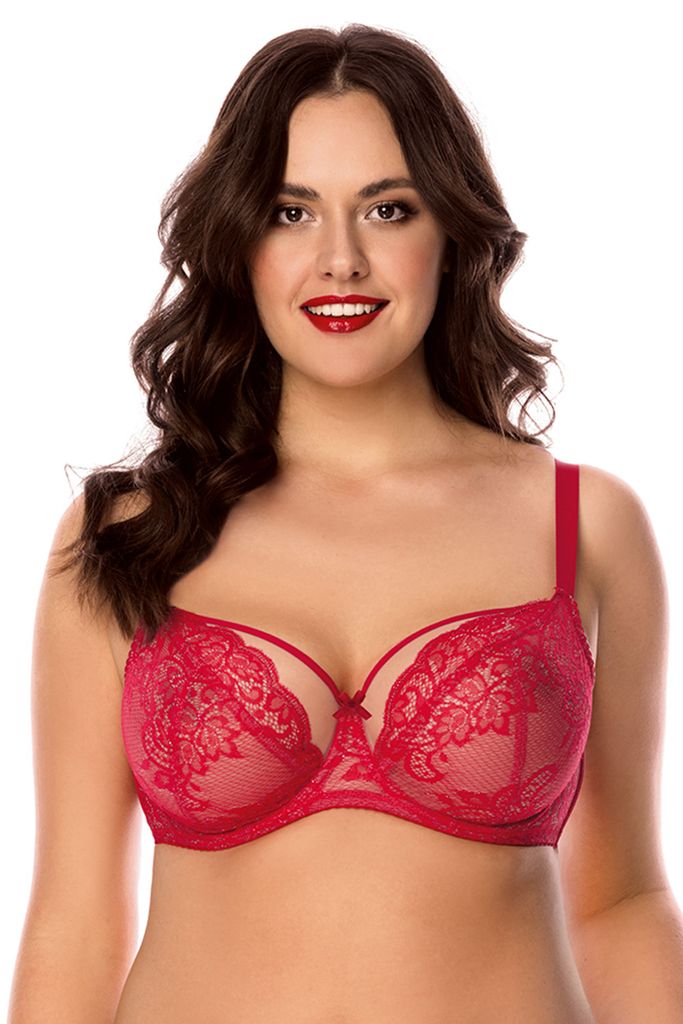 Vivisence BH Damen mit Bügel Schale 75I - Tüll Netz Soft-BH Große größen Starker Halt Brüste Klassische Unterwäsche für frauen Dessous - Rot