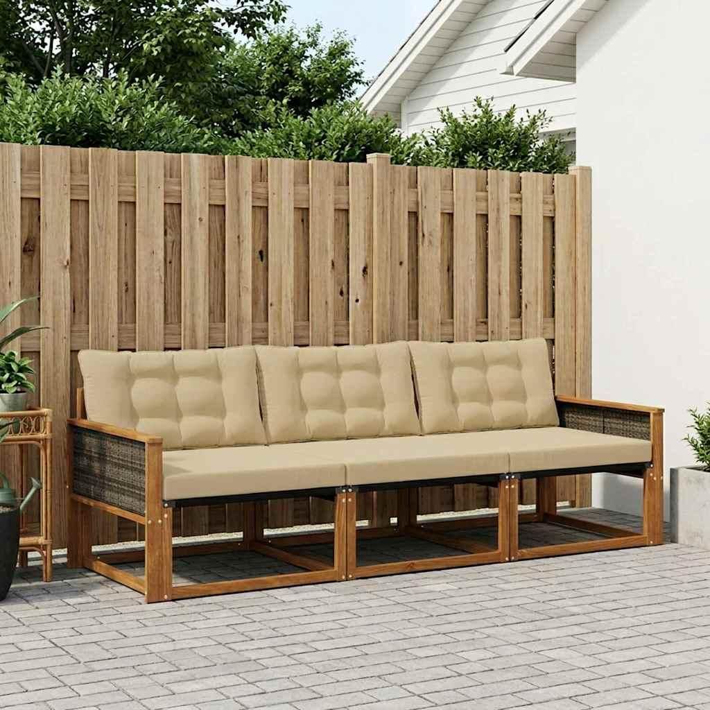 Möbel Outdoor-Sofagarnitur mit Kissen 3 pcs Natur und BeigeGartensofas - Gartensofas c213
