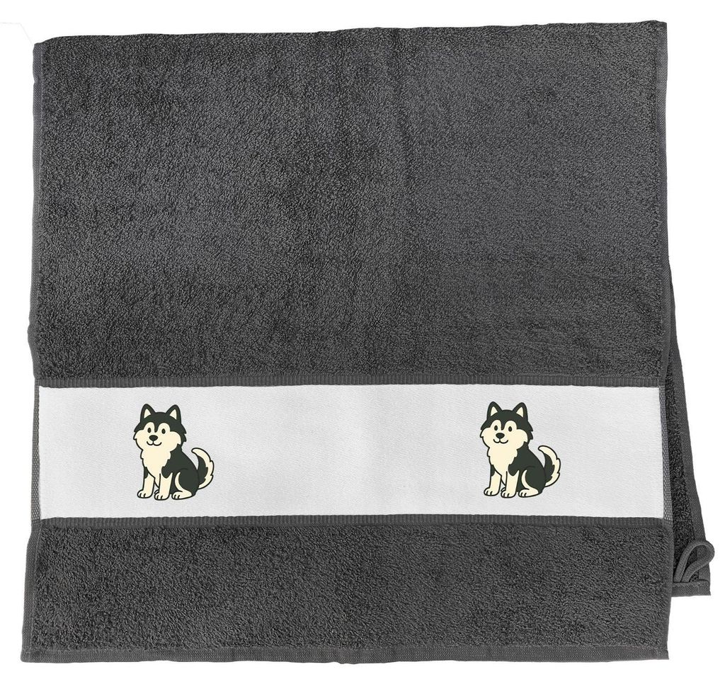 Huuraa Handtuch Pomsky Comic PomPom 50x100cm Graphite Baumwolle Handtuch Geschenkidee