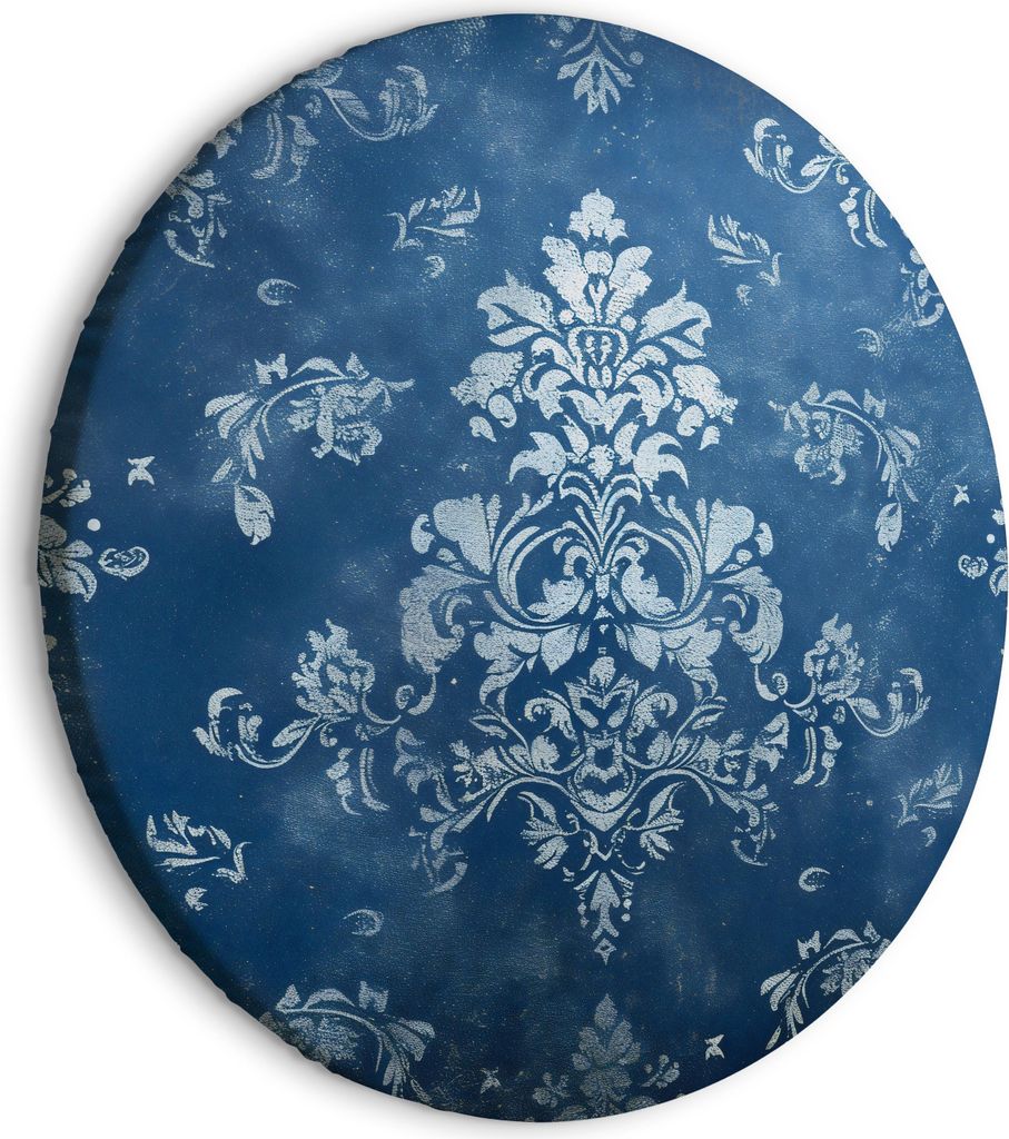 Italienischer Leinwand Rundes Bild - Retro Ornament: Decorative Motif in Worn Blues 40x40 cm Muster f-H-10009-bc-a
