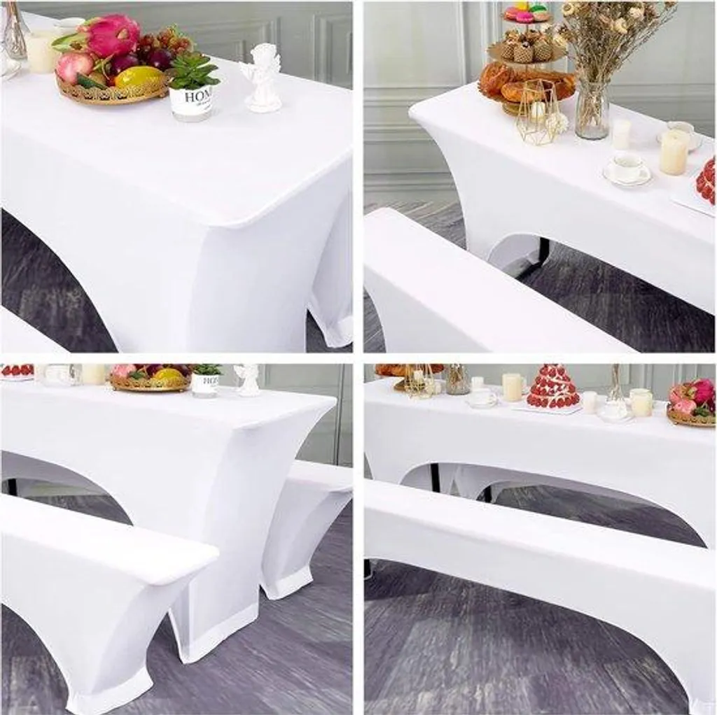 Ensemble brasserie blanc avec 3 tabourets et nappes de 220x70 cm