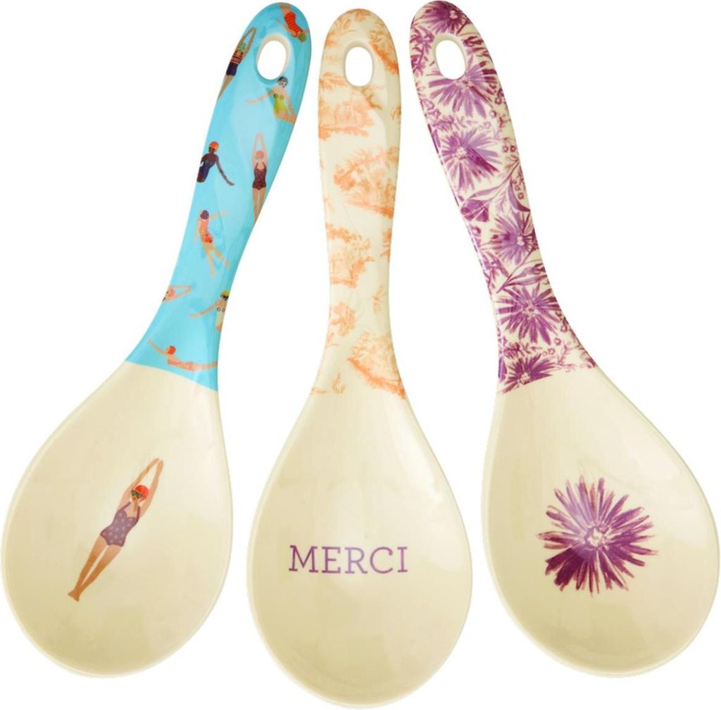 Rice Melamin Salatlöffel Set 3er - Schwimmer & Blumen Print