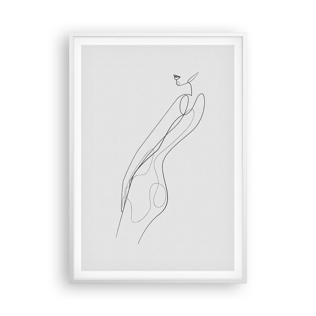 Gerahmtes Poster - Weißer Rahmen - Kontur Frau Minimalismus - 70x100 cm - Wand Bild - Wanddeko - Wandbilder - Wandposter - Bilderrahmen - Bilder -...