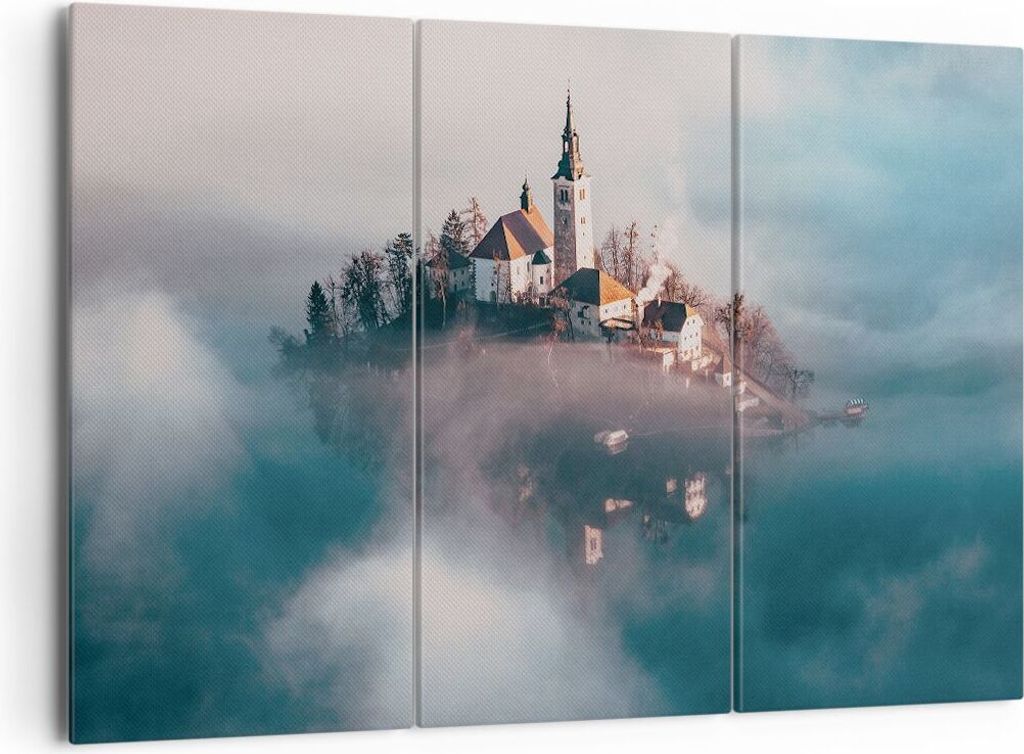 Bild auf Leinwand - Leinwandbild - 3 Teile - Alpen Bled Kirche - 165x110cm - Wand Bild - Wanddeko - Wandbilder - Leinwanddruck - Bilder - Wanddekor...