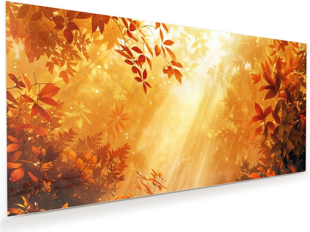 Glasbild 80x40cm in XXL für Wohnzimmer, Schlafzimmer Motiv Herbstlicher Wald