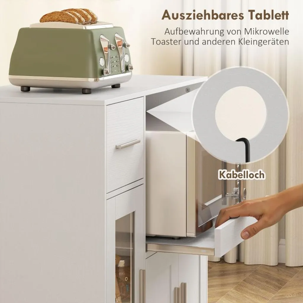 Desserte de cuisine blanche Fortuna Lai, commode mobile multi-rangements - 5