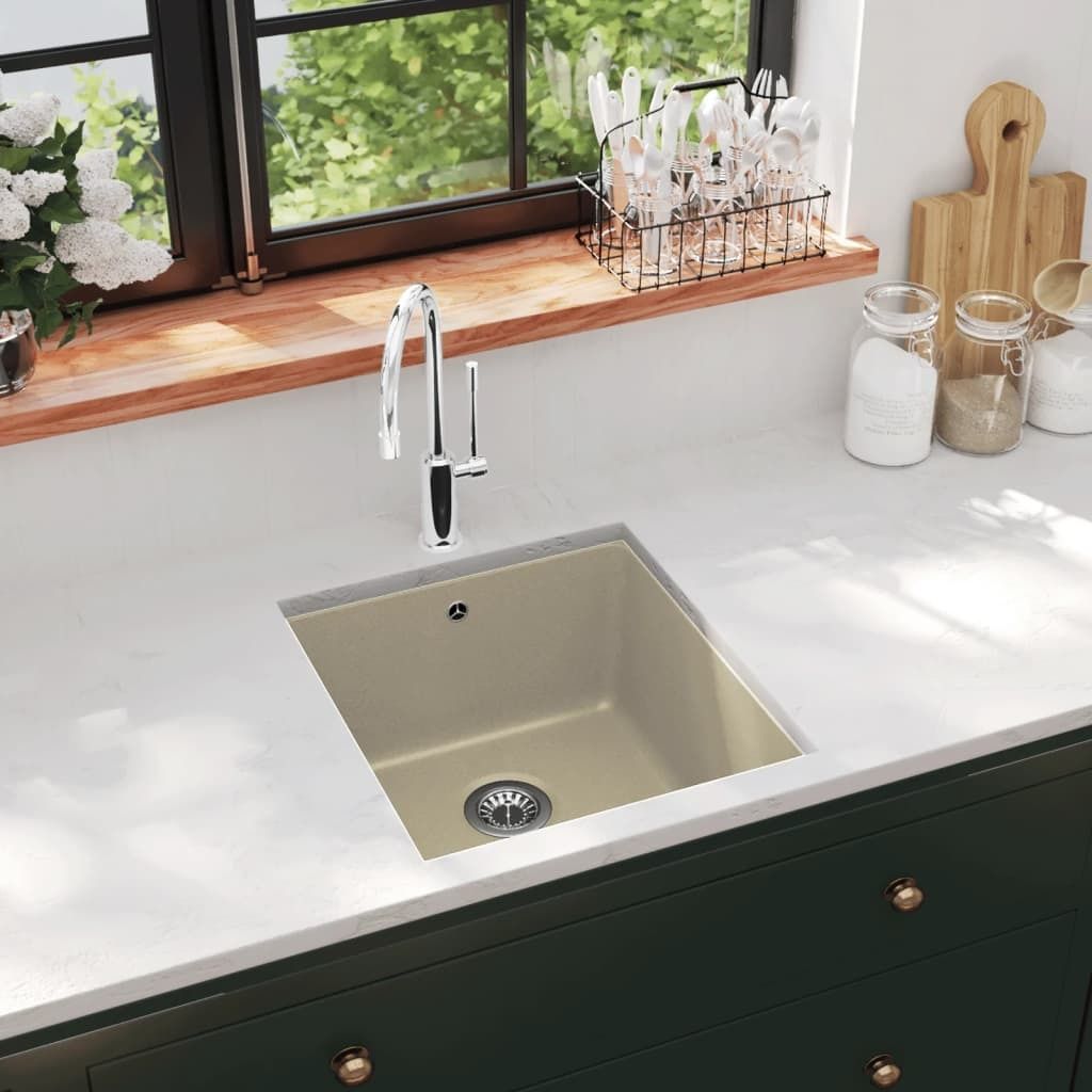The Living Store Granitspüle Einzelbecken Beige