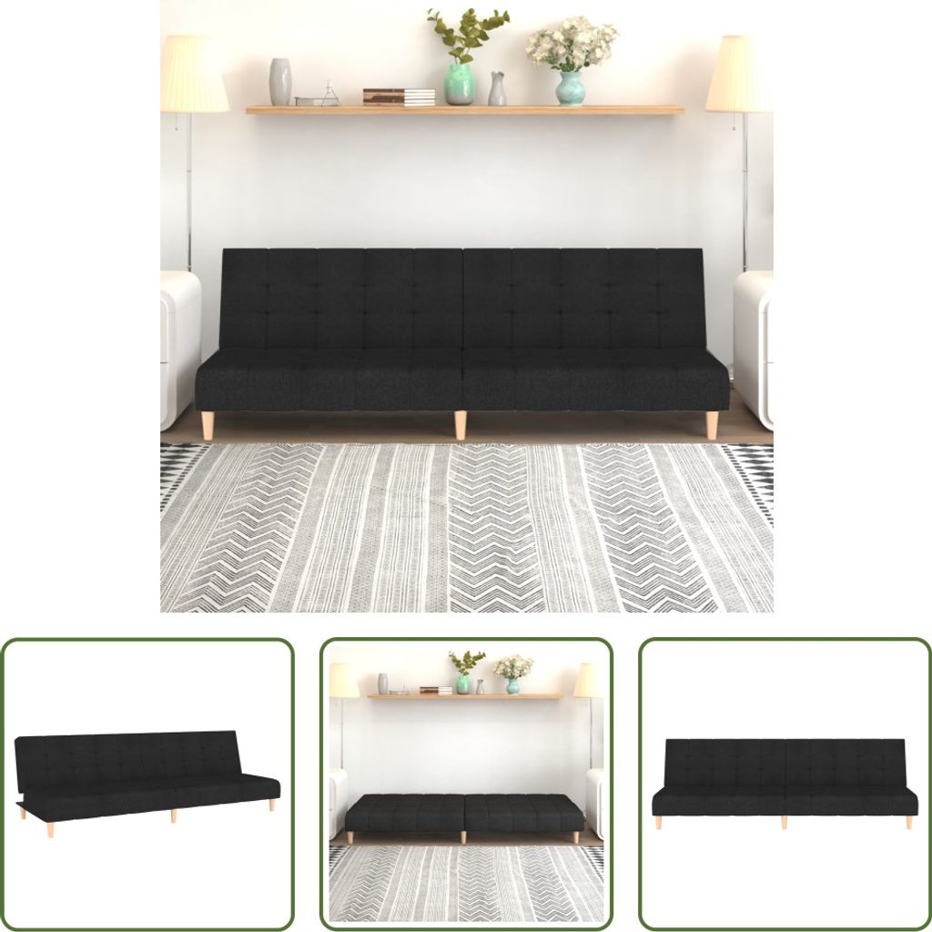The Living Store Schlafsofa 2-Sitzer Schwarz Stoff