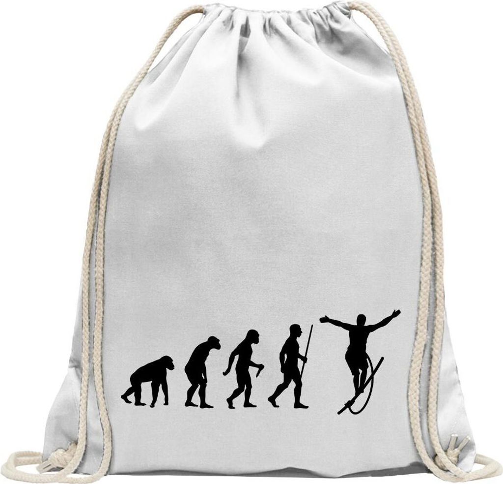 Kiwistar - Turnbeutel - weiss - Seiltanz Laufen Evolution - Fun Rucksack Sport Beutel Gymsack Baumwolle mit Ziehgurt