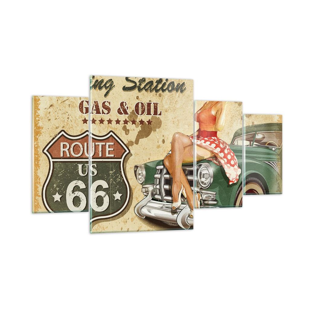 Bilder auf glas - Frau Auto Transport Straße - 160x90cm - Glasbilder - Wandbilder - Kunstdruck - zum Aufhängen bereit - Wanddekoration aus Glas -...