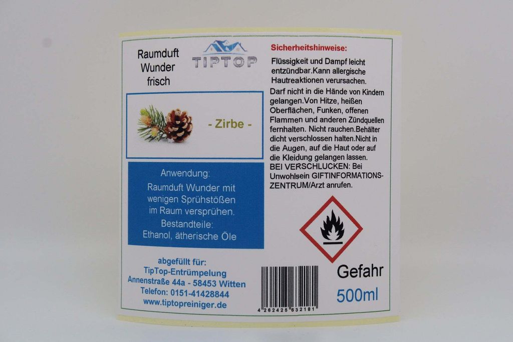 Raumduft-Wunder - 500 ml - frisch - Duftnoten zur Auswahl – Zirbe