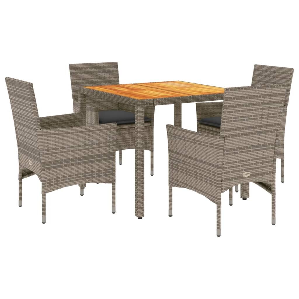 5-tlg. Garten-Essgruppe mit Kissen Grau Poly Rattan Akazie Produktbild 