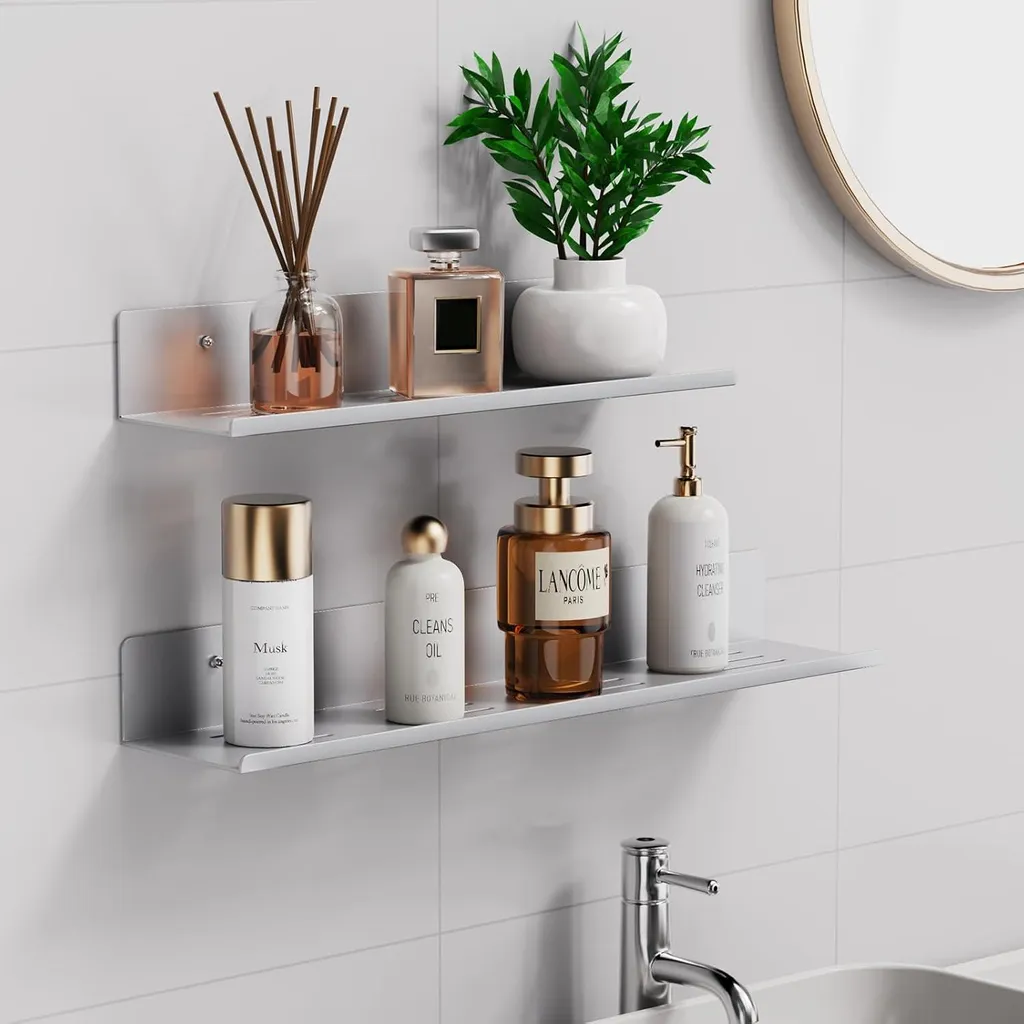 Étagère de Salle de Bain Autocollante avec 2 Paniers de Rangement Inox