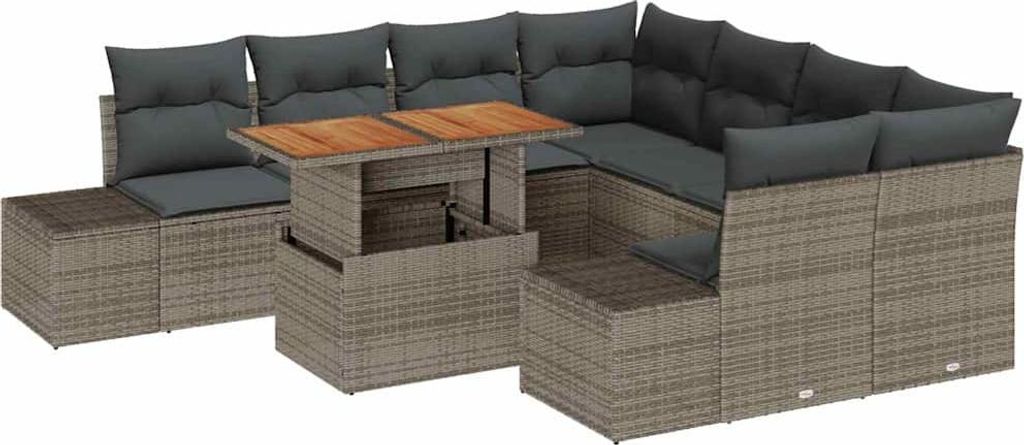 vidaXL Garten Essgruppe mit Kissen 9 pcs Grau und Braun