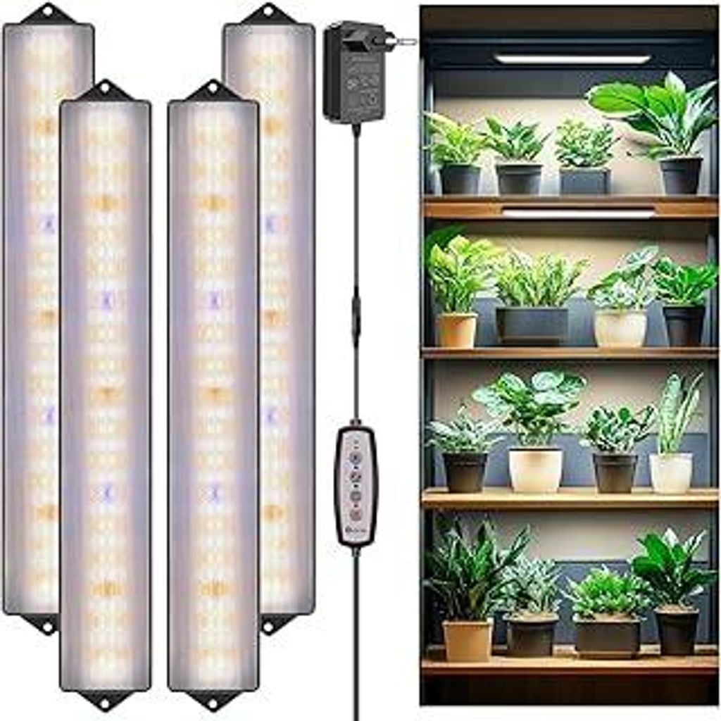 Wolezek Pflanzenlampe LED Vollspektrum, 420 LEDs Grow Light mit Auto Timer 4/8/12/16H, 4 Stück 35 cm Grow Lampe mit 5 Helligkeit, Wachstumslampe f...