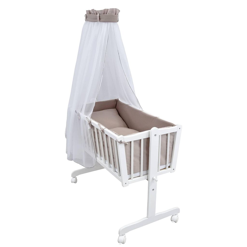 Baby-Delux Wiege Schaukelwiege Babywiege Weiß 90x40 cm Bettset Komplett Interlock Soft Wiegenset Cappuccino