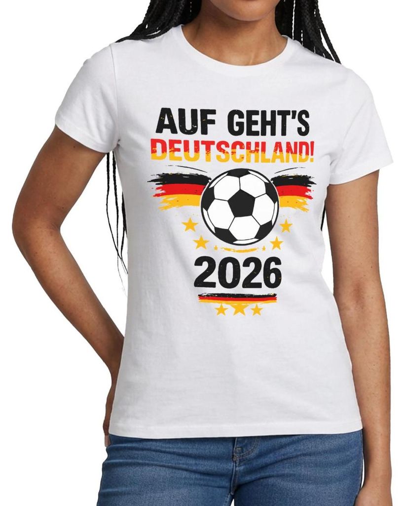 Spreadshirt Auf Geht's Deutschland 2026 Fußball Fan Frauen T-Shirt, S, Weiß