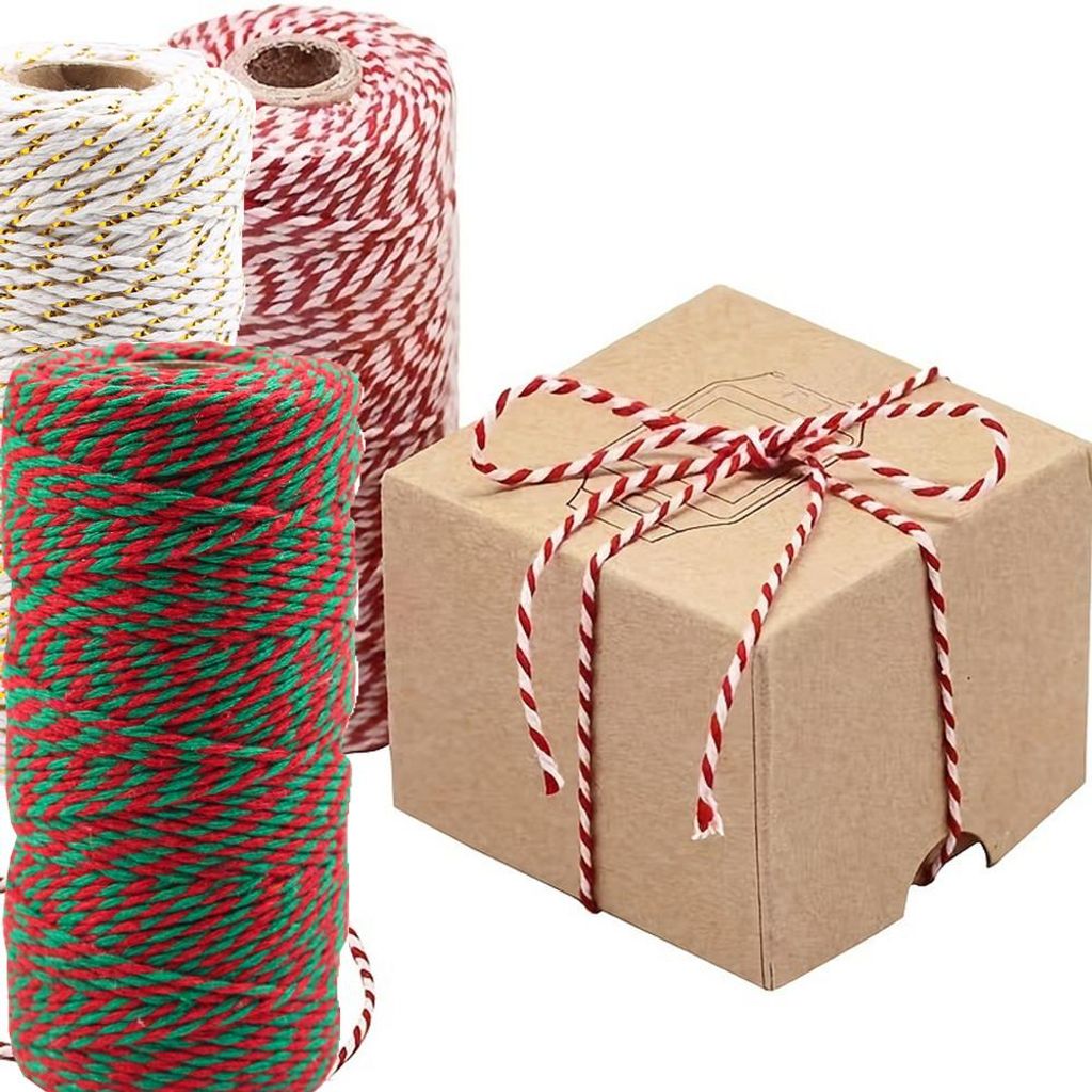 3 Stück Baumwolle Schnur Weihnachten Dekokordel, 100M Handwerk Bindfäden Geschenk Box Decor Dekoration