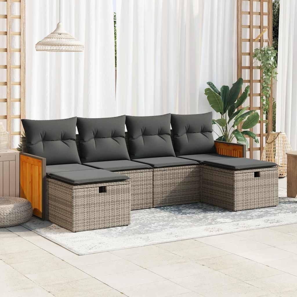 Maison Exclusive - 6-tlg. Garten-Sofagarnitur mit Kissen Grau Poly Rattan