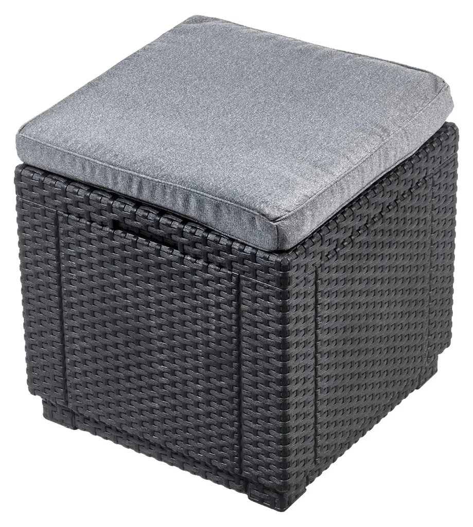 Pouf de Jardin Grande Capacité 120cm, Plastique Gris Résistant aux UV