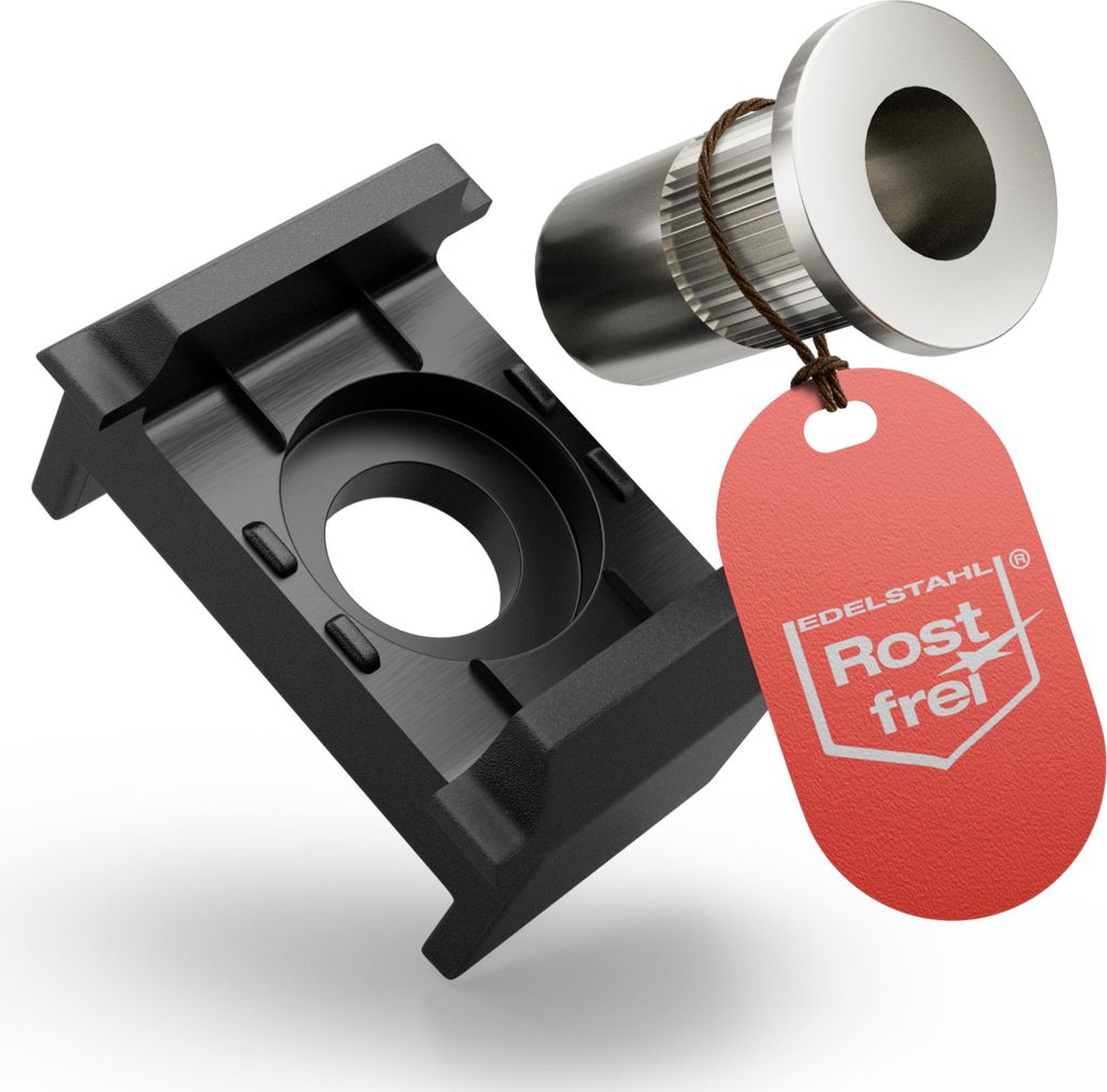 Qualinos Zaunhalter mit Haltenasen für 40 mm Pfosten & Nietmutter V2A (200 Stück) – Schwarz 9005 Doppelstabmattenzaun Befestigung ohne Plättchen