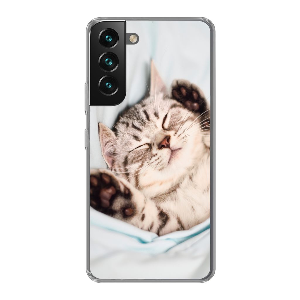 MuchoWow Handyhülle Schutzhülle Hülle für Samsung Galaxy S22 Plus Kätzchen - Bett - Pfoten - Mädchen - Kinder - Kinder - Kind Silikon Softc...