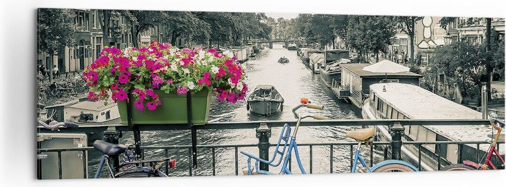 Bild auf Leinwand - Leinwandbild - Einteilig - Amsterdam Fahrräder Brücke - 160x50cm - Wand Bild - Wanddeko - Wandbilder - Leinwanddruck - Bilder...