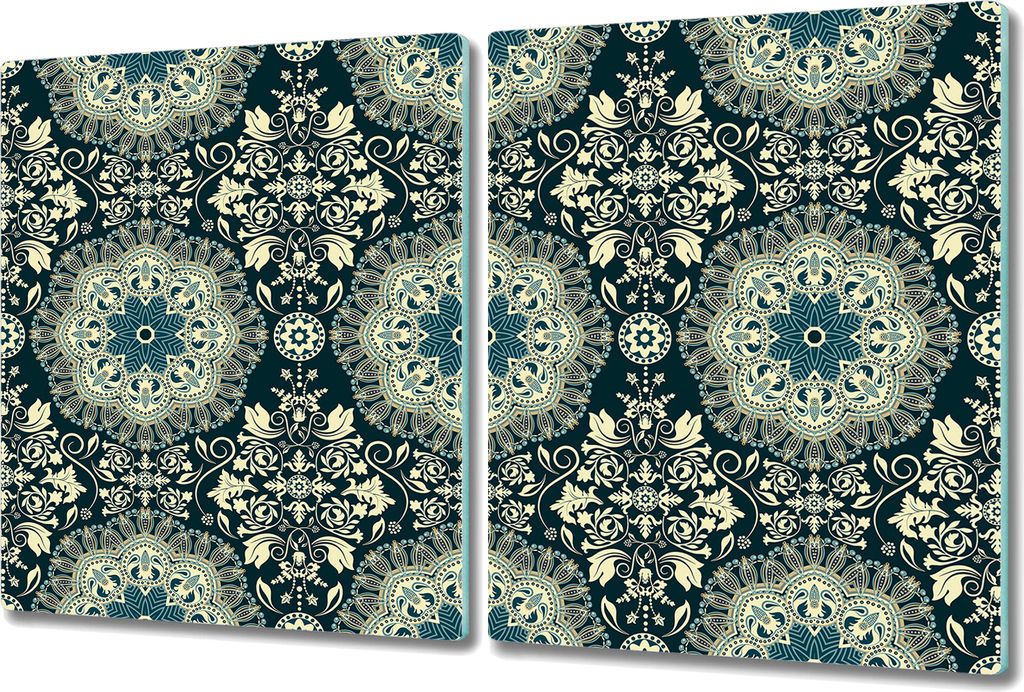 Glas Schneidebrett Herdabdeckplatten Schneideplatten - 2x 40x52 cm - Damast grün weiß