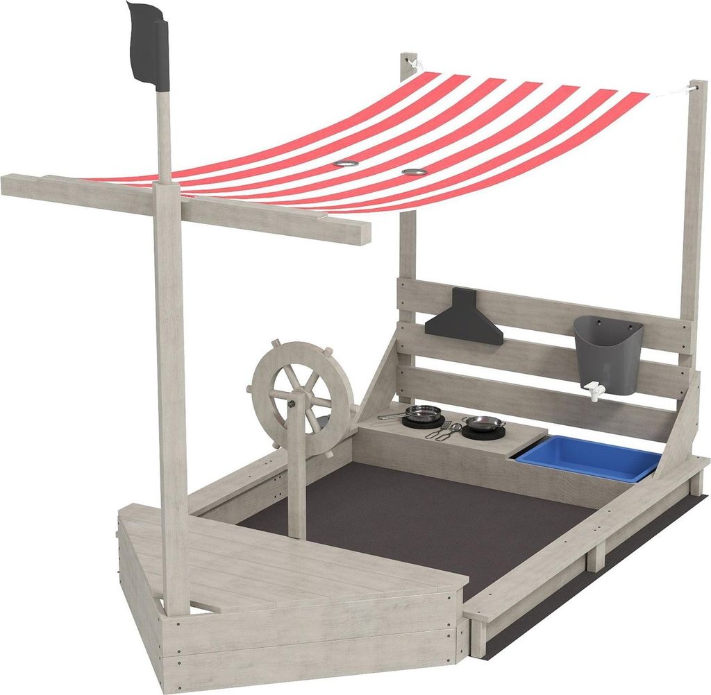 Schiffsspielhaus aus Holz Sandkasten mit Deckel - 180 x 103 x 144,5 cm