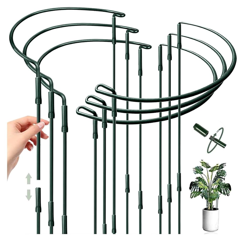 6 Stück Halbrunde Pflanzenstützen, Metall Pflanzenhalter 25 x 60 cm für Pfingstrosen, Rosen und Topfpflanzen