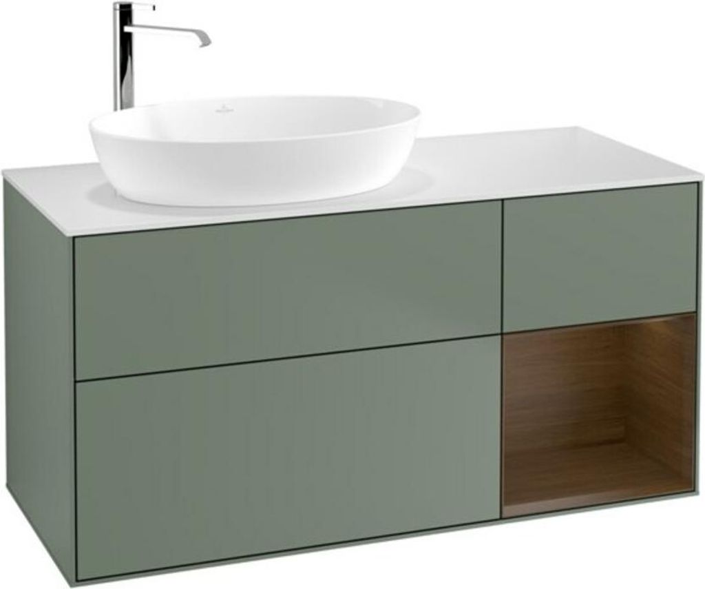 V&B Waschtischunterschrank Wandbeleuchtung Finion 120cm, Pl wh. m, Reg wal ven, Oli. m Lac