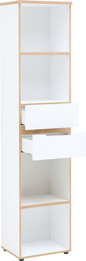 Aktenregal mit 2 Schubladen, 45cm breit, weiß mit Eiche, MANRESA-36