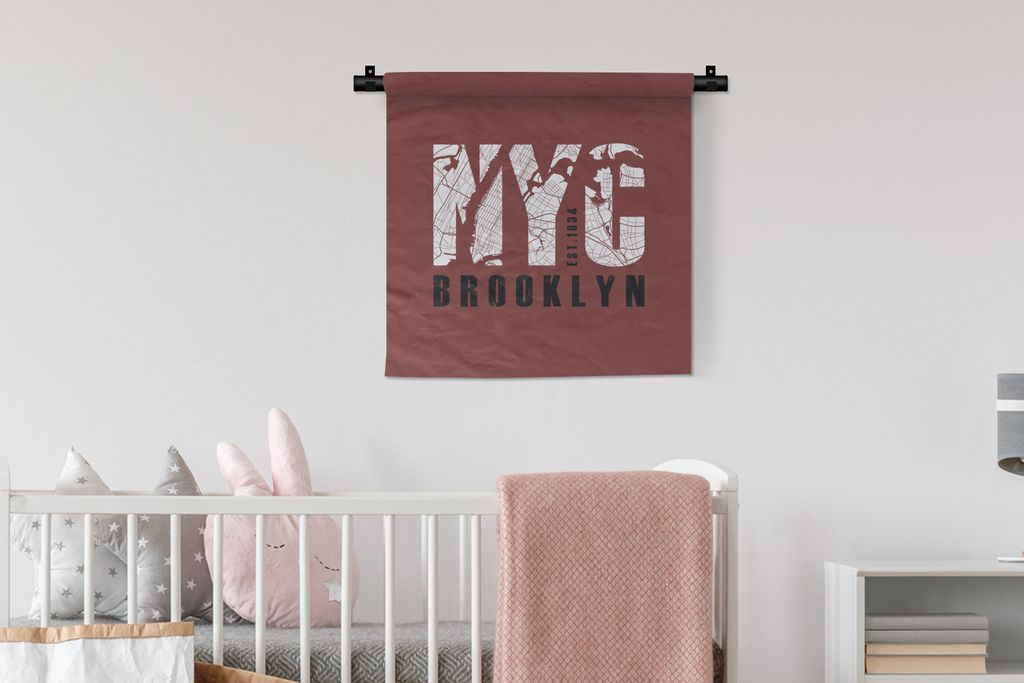 MuchoWow Wandteppich Wandbehang New York - Rot - Karte 60x60 cm Tapisserie Dekoration Wandtuch - Dekorationen - Wand Decke