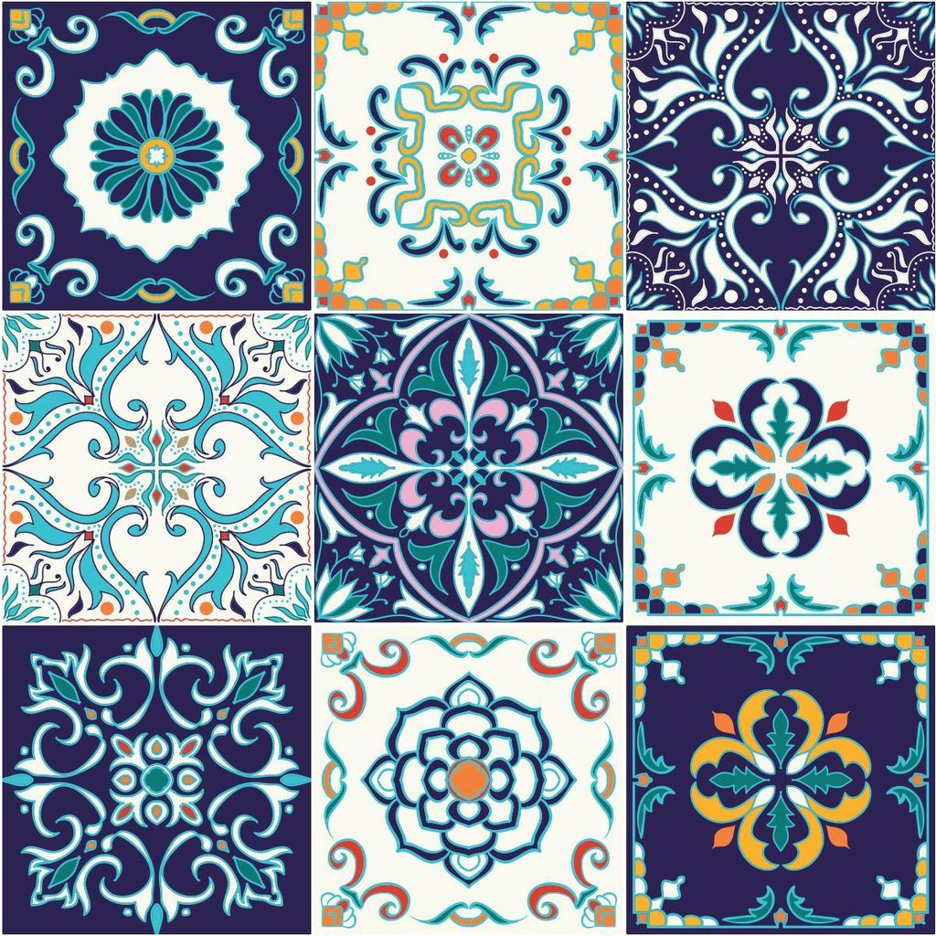 Wandaufkleber – Selbstklebende Fliesenaufkleber für Küche und Bad – AZULEJOS ANTHORION – 9 Aufkleber à 20 x 20 cm