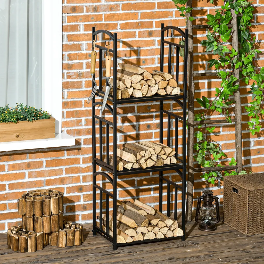 Porte-bûches Modulable 126 cm Robuste Charge 60kg en Acier Époxy Noir - 10