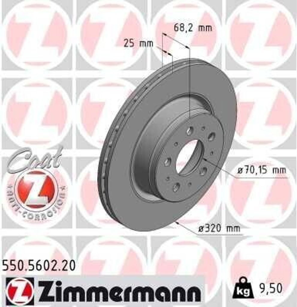 2x ZIMMERMANN Bremsscheibe 550.5602.20 für TESLA Model 3 (5YJ3) 68mm 9 5kg 320mm