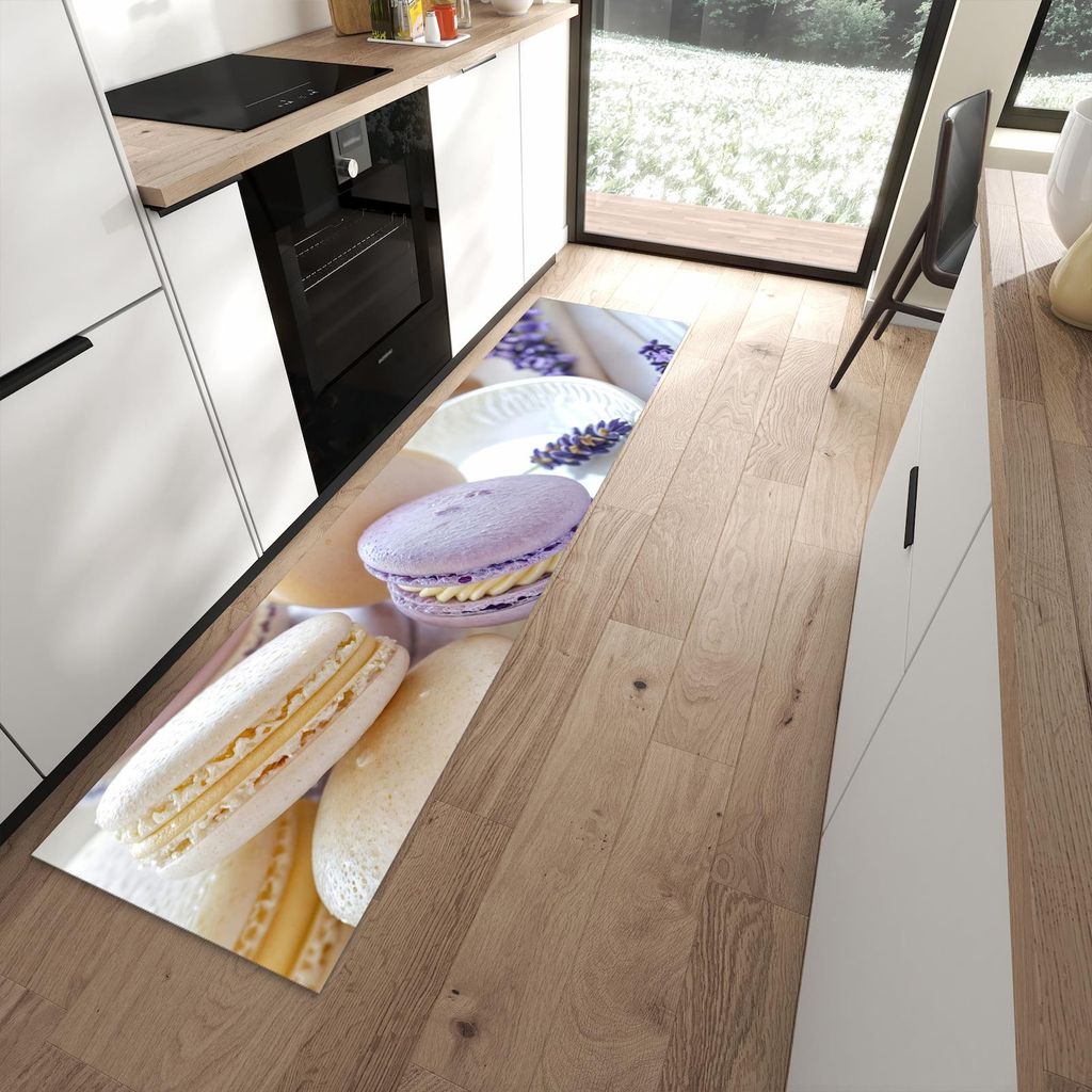 Küchenteppich 60x240cm rutschfest & abwischbar PVC Läufer - Lavendel Macarons