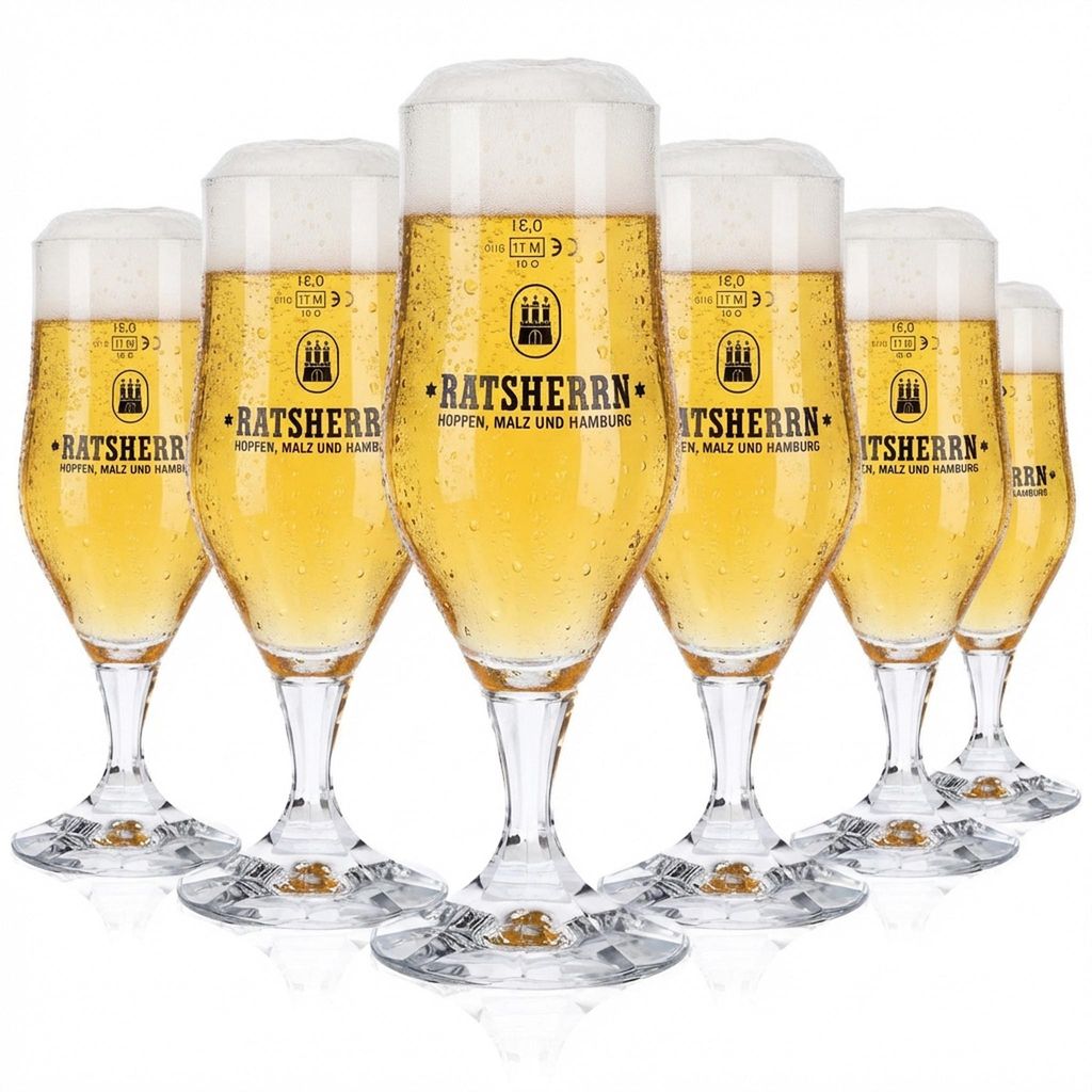 6x Ratsherrn Glas 0,3l Hammerburg Bier Tulpe Pokal Gläser Set Brauerei Hamburg